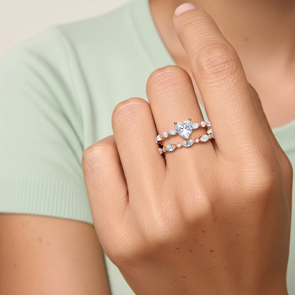 Blanco Moissanita Conjunto de Anillos de Boda