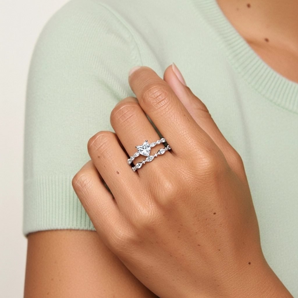 White Moissanite Wedding Ring Set