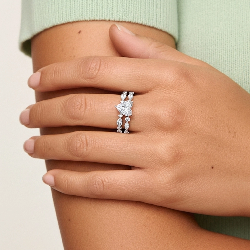 White Moissanite Wedding Ring Set