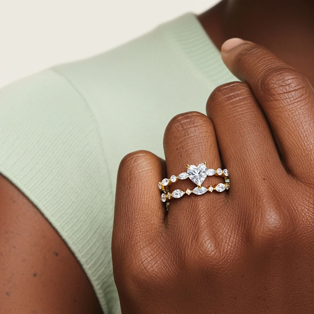 White Moissanite Wedding Ring Set