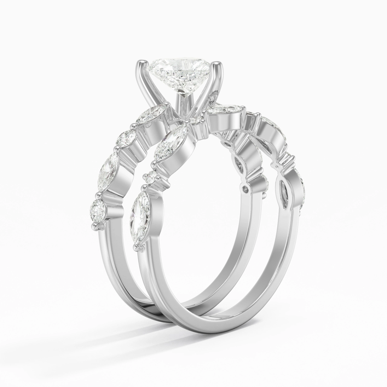 White Moissanite Wedding Ring Set