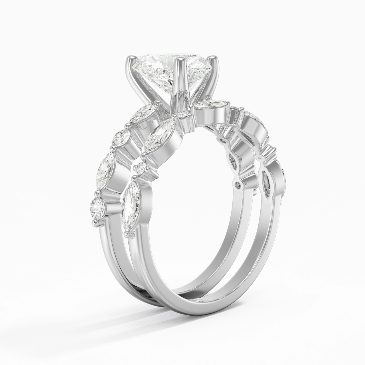 White Moissanite Wedding Ring Set