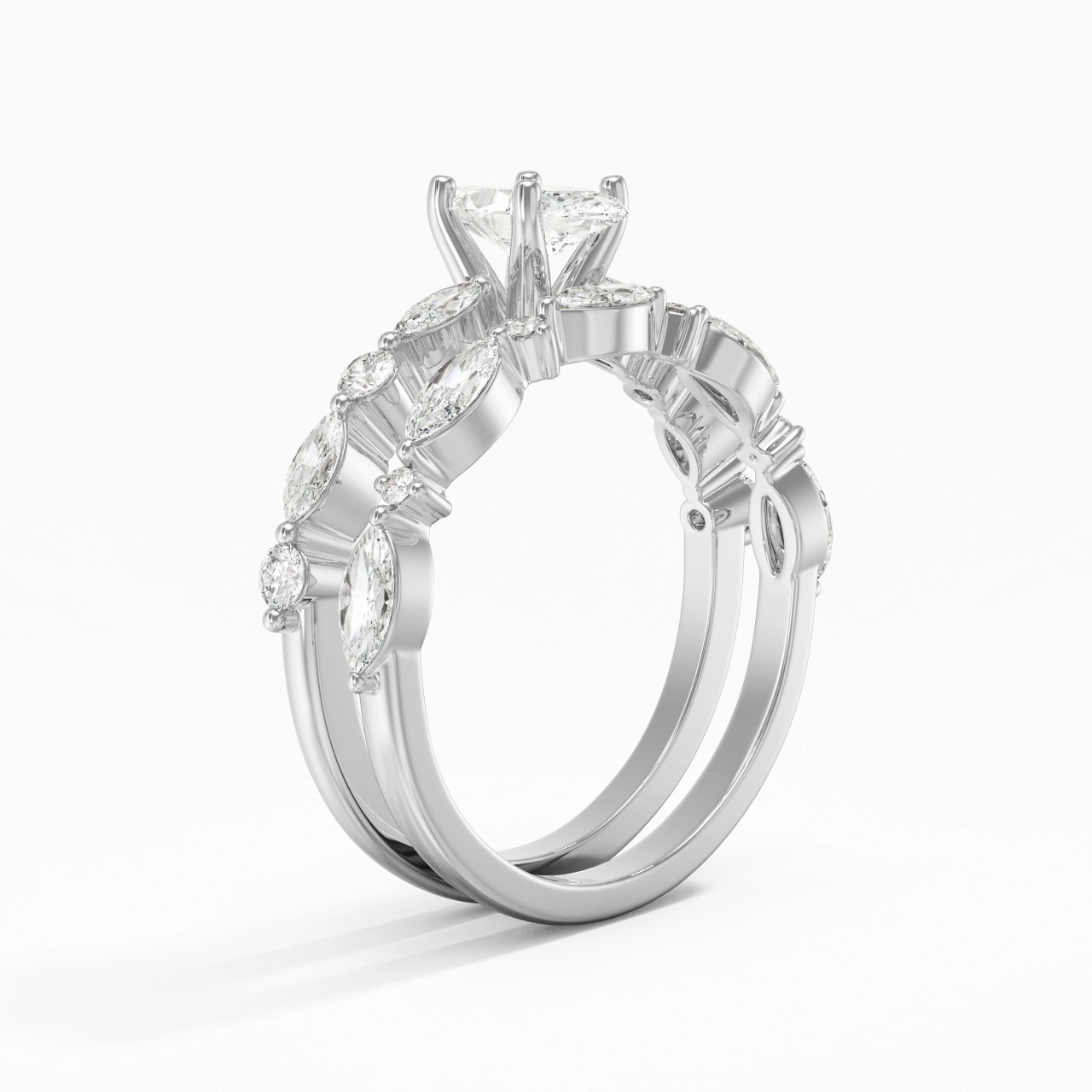 White Moissanite Wedding Ring Set