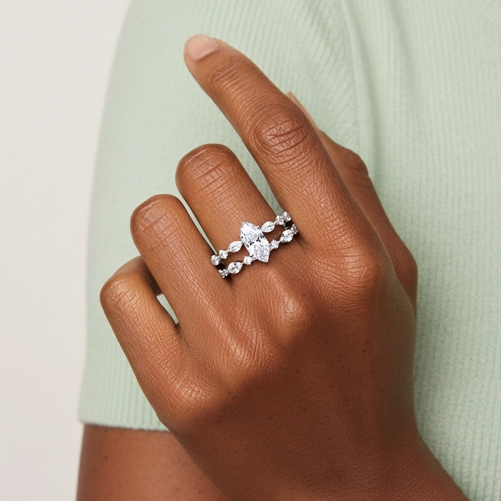 White Moissanite Wedding Ring Set