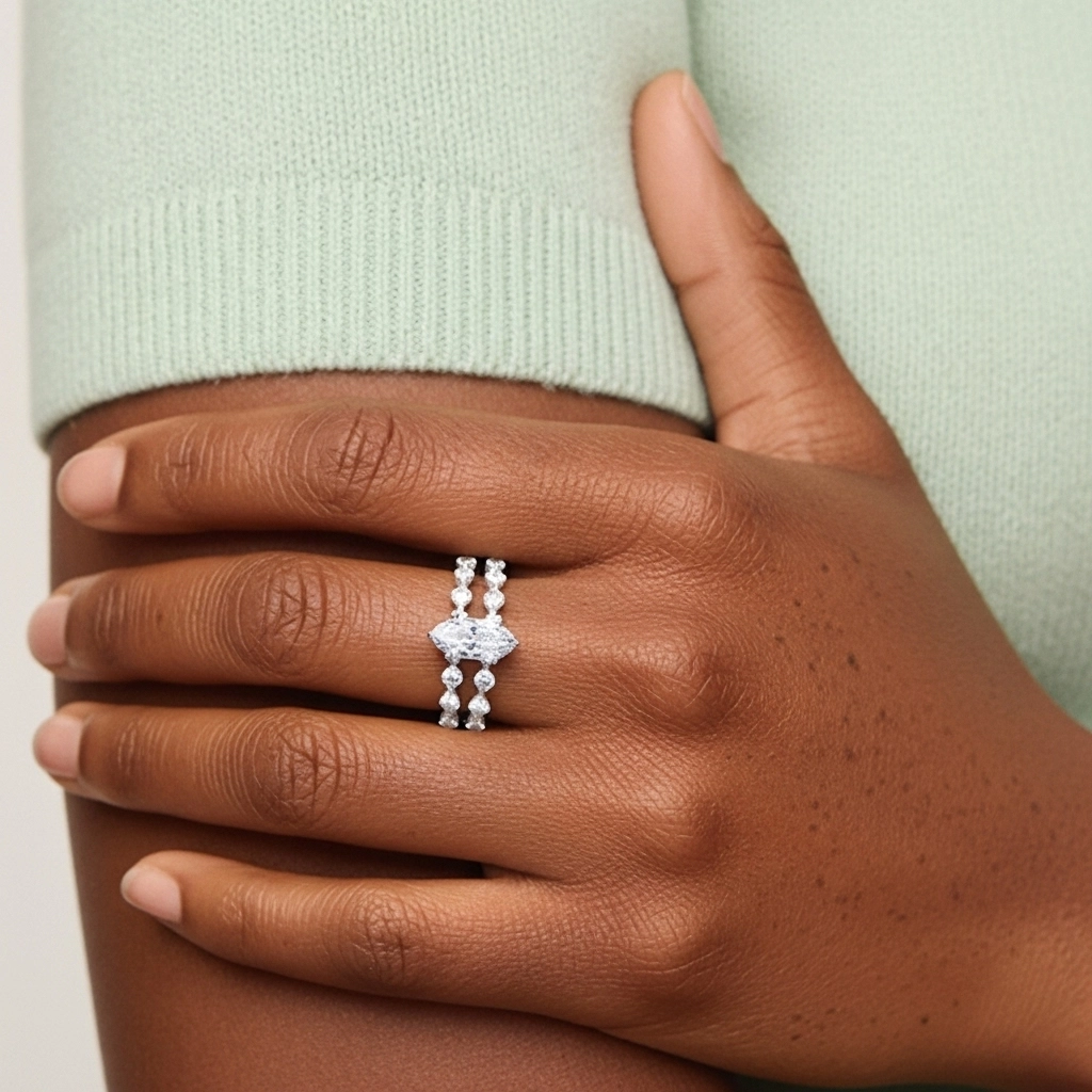 White Moissanite Wedding Ring Set