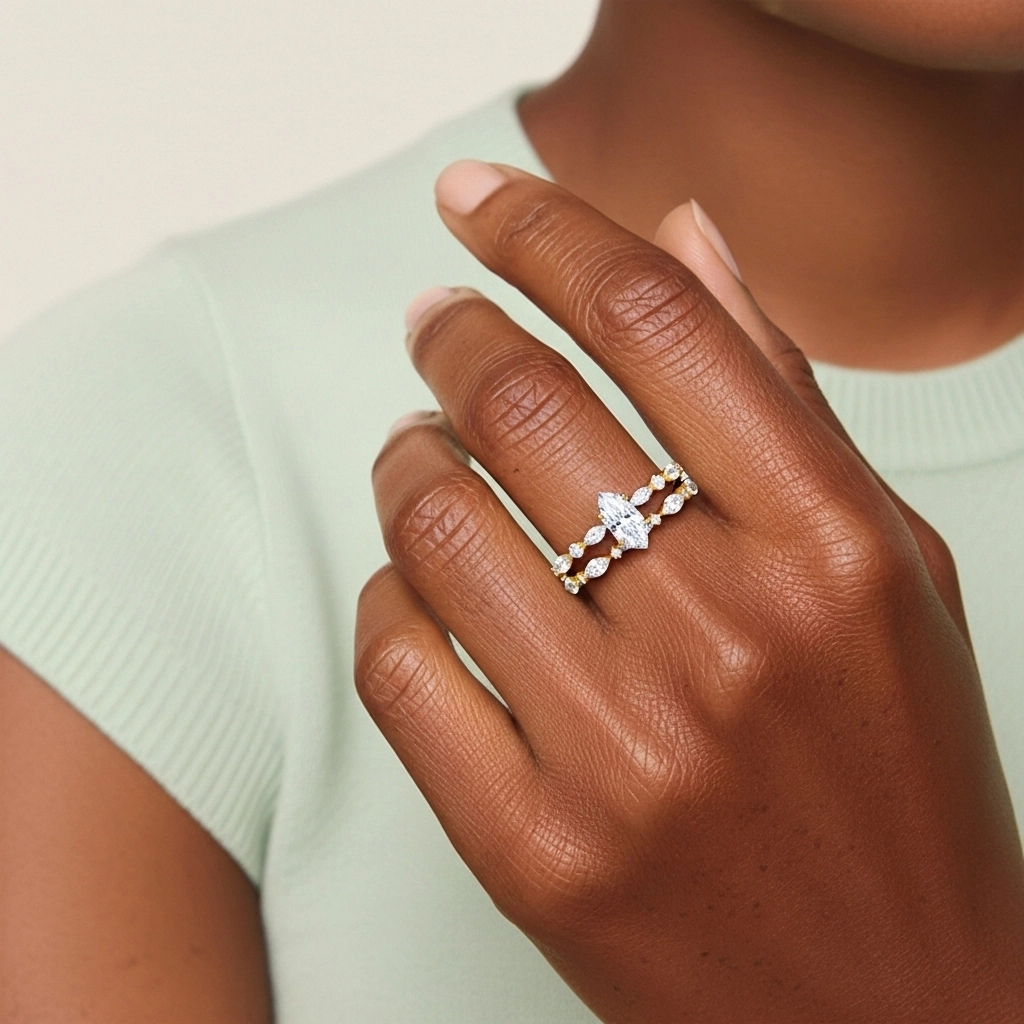 White Moissanite Wedding Ring Set