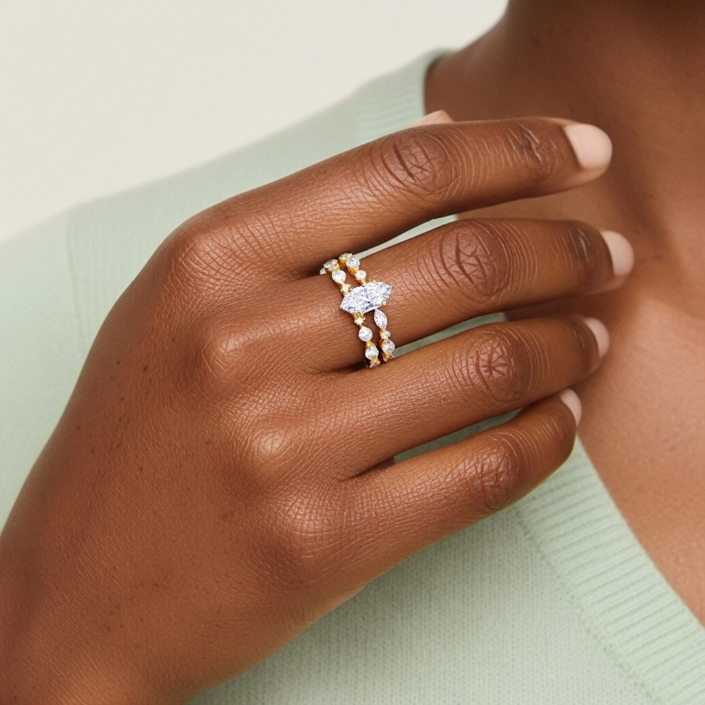 White Moissanite Wedding Ring Set