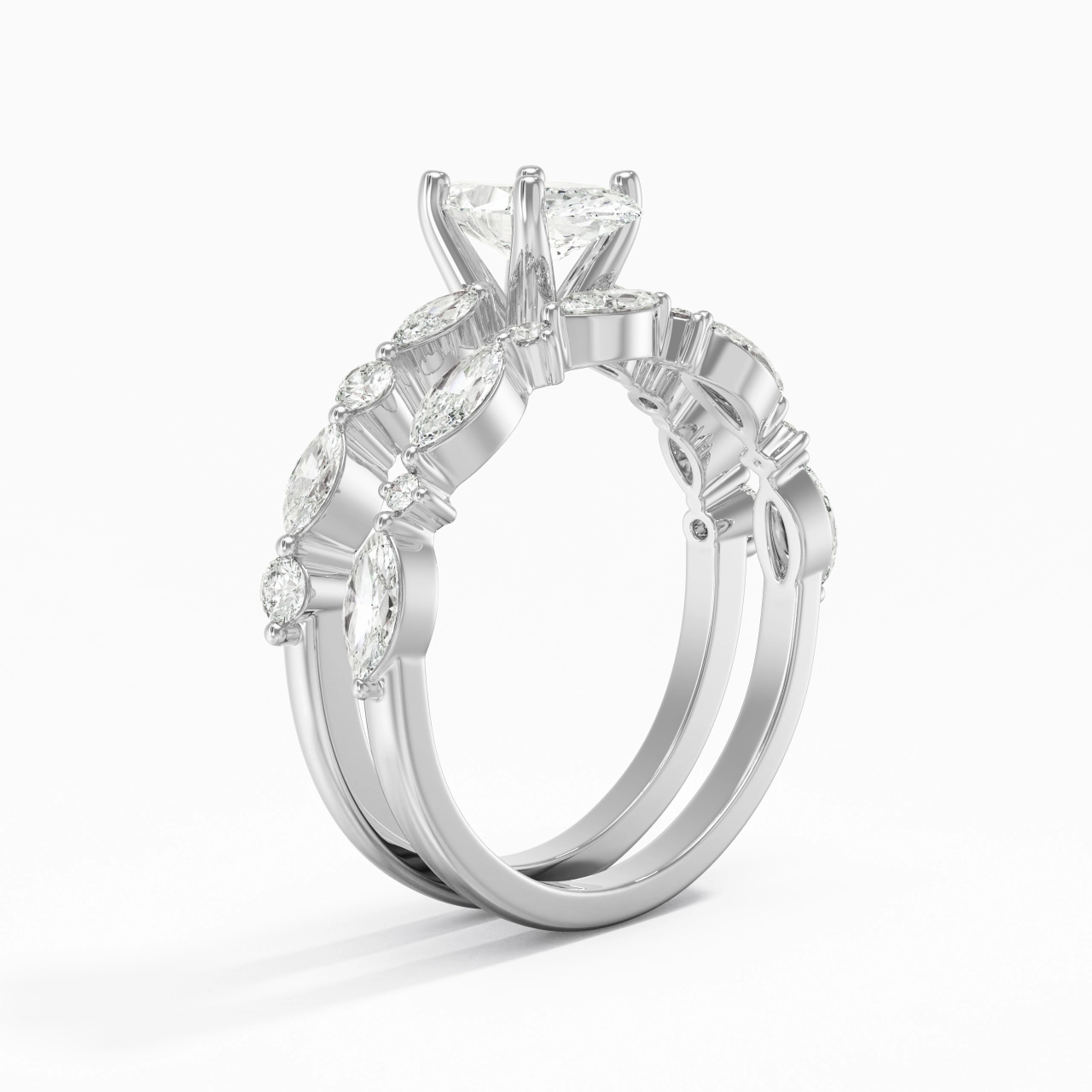 White Moissanite Wedding Ring Set