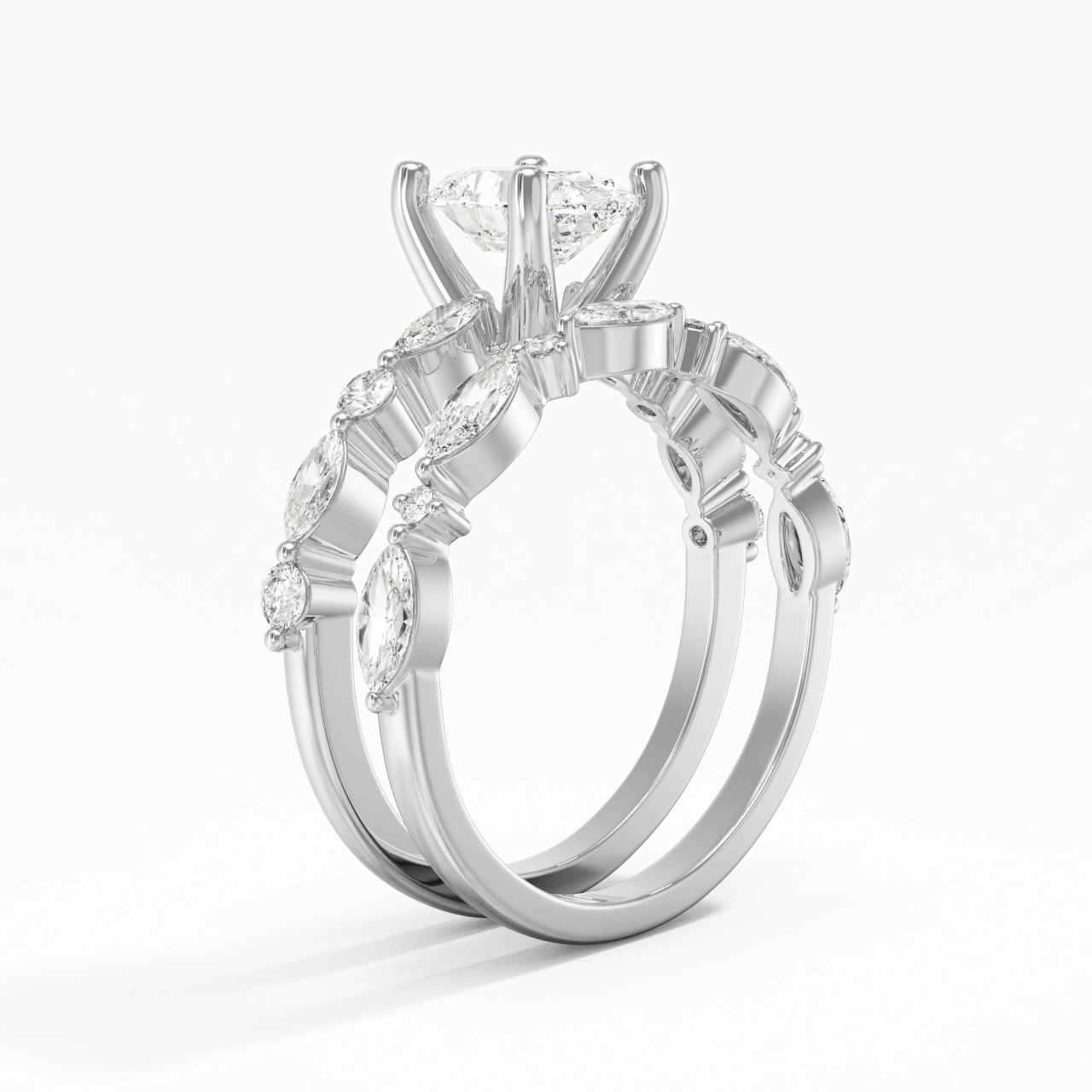White Moissanite Wedding Ring Set