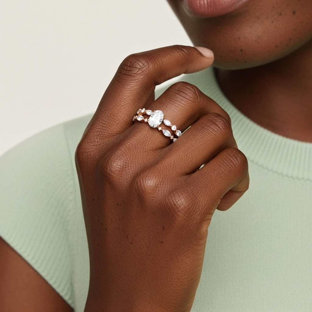 Blanco Moissanita Conjunto de Anillos de Boda