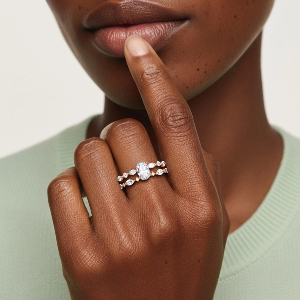 Blanco Moissanita Conjunto de Anillos de Boda