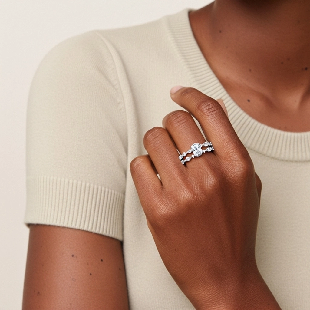 White Moissanite Wedding Ring Set