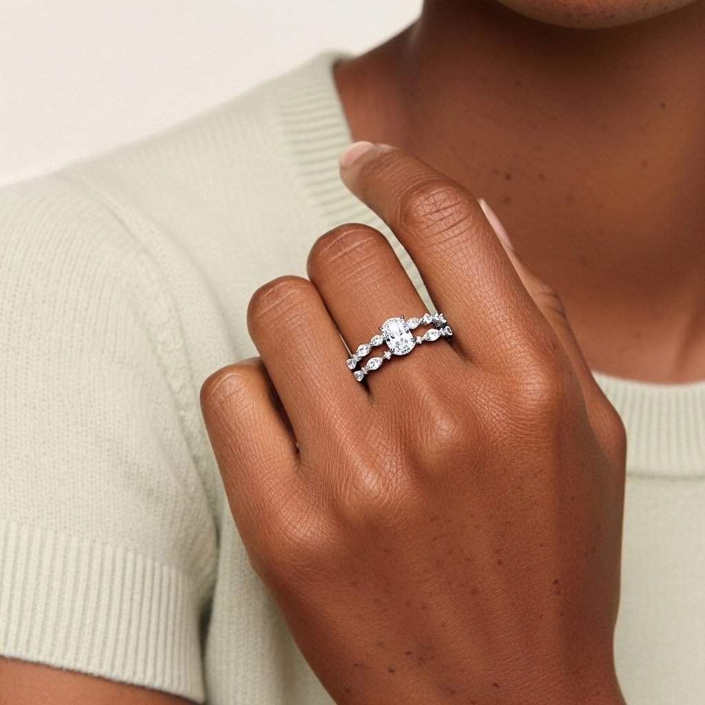 White Moissanite Wedding Ring Set