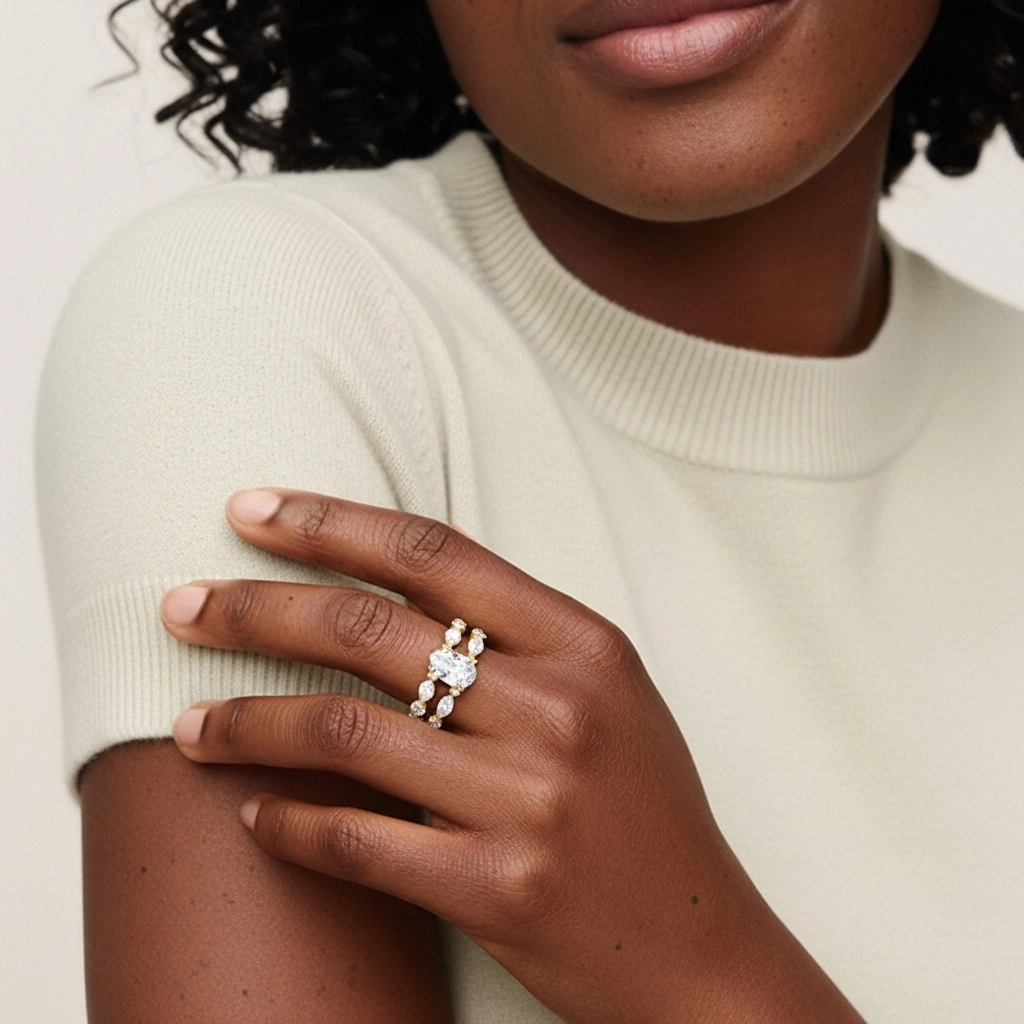 White Moissanite Wedding Ring Set