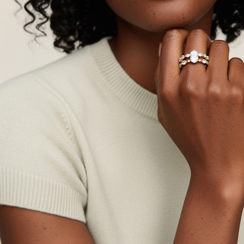 White Moissanite Wedding Ring Set