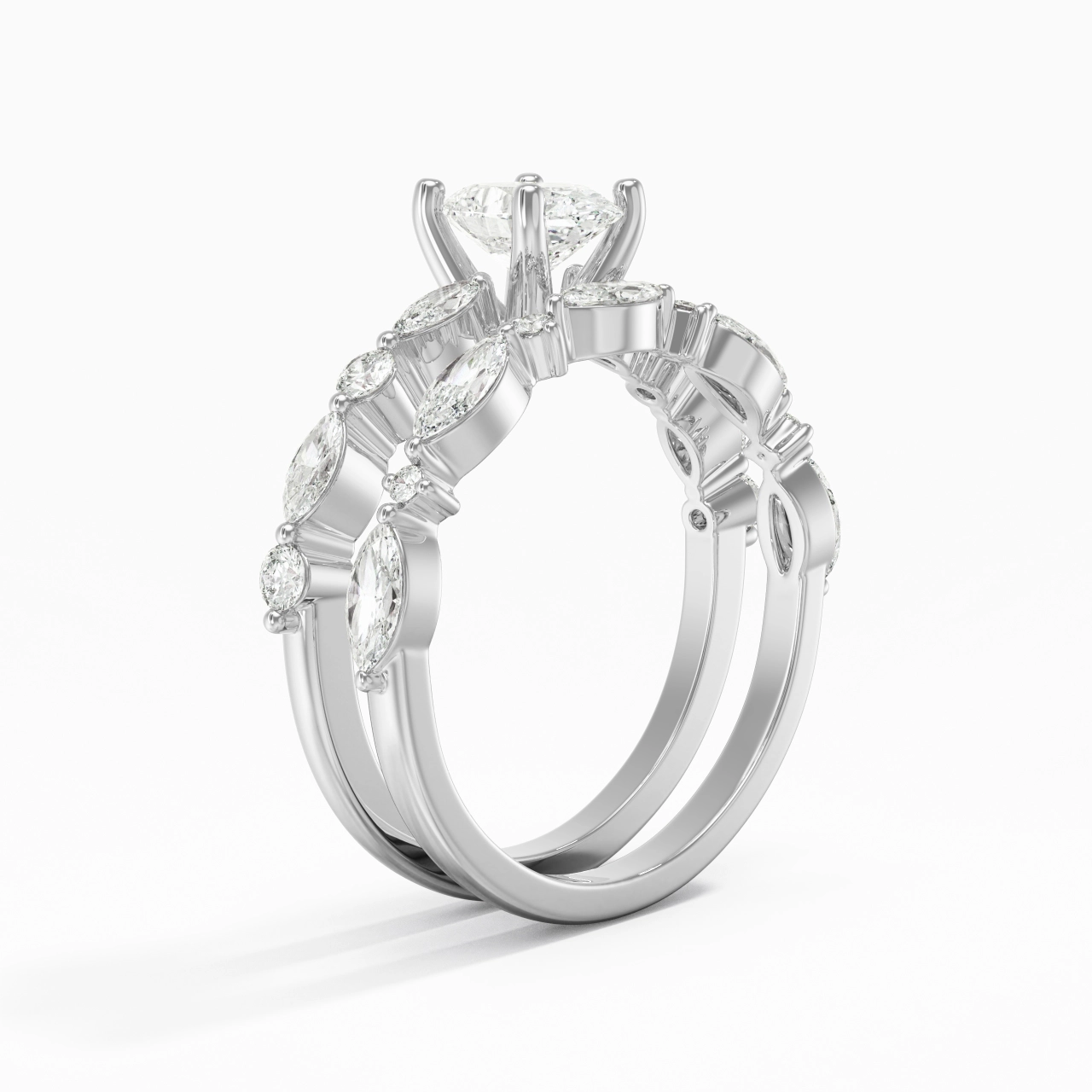 White Moissanite Wedding Ring Set