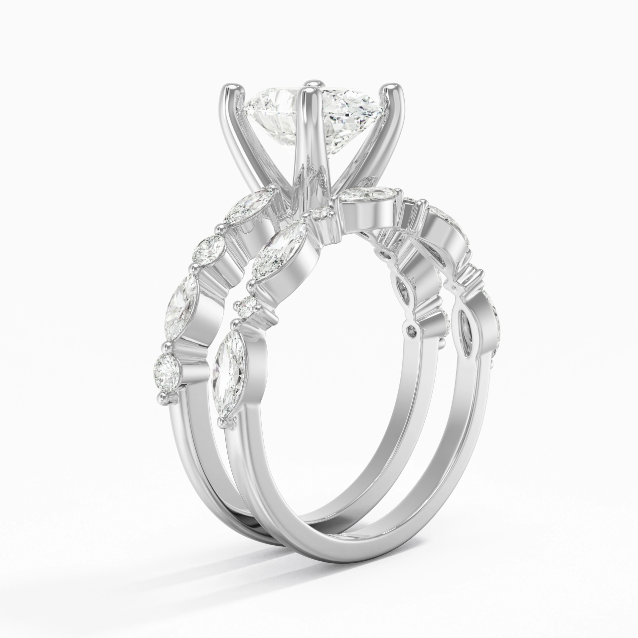White Moissanite Wedding Ring Set