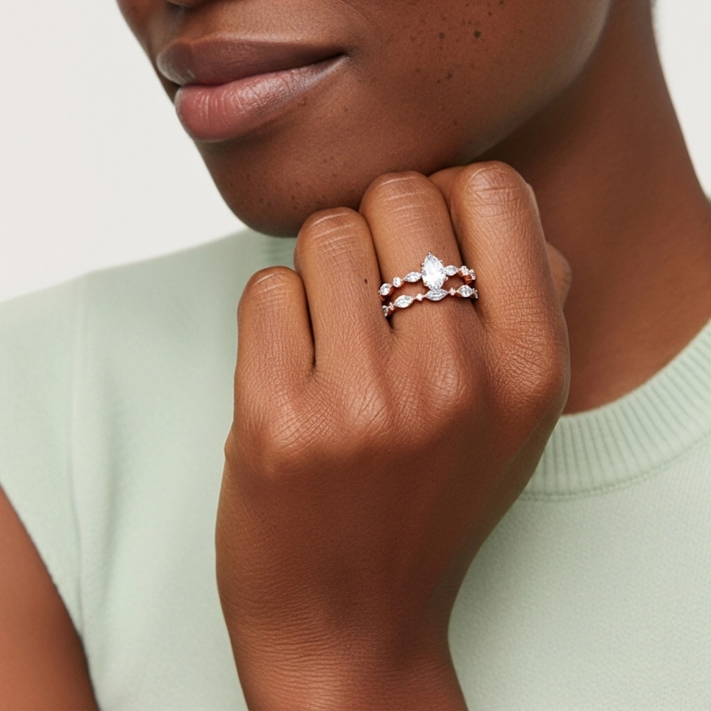 White Moissanite Wedding Ring Set