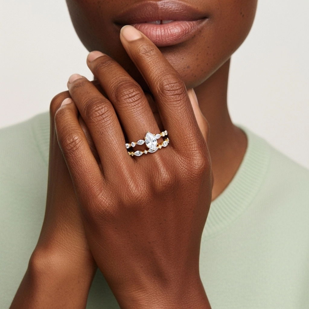 White Moissanite Wedding Ring Set