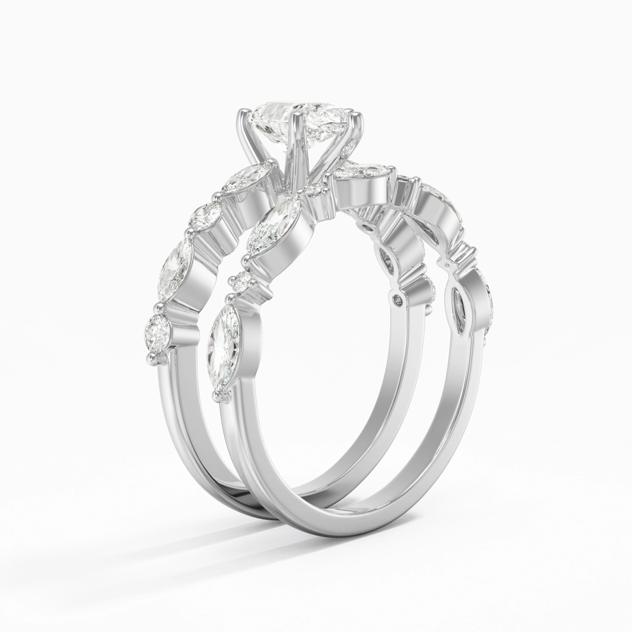 White Moissanite Wedding Ring Set