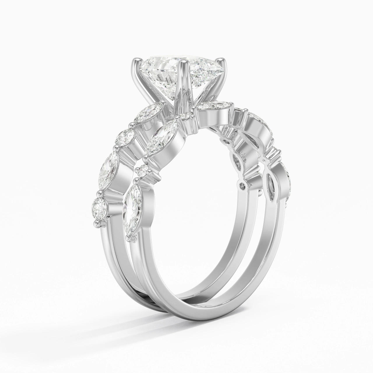 White Moissanite Wedding Ring Set
