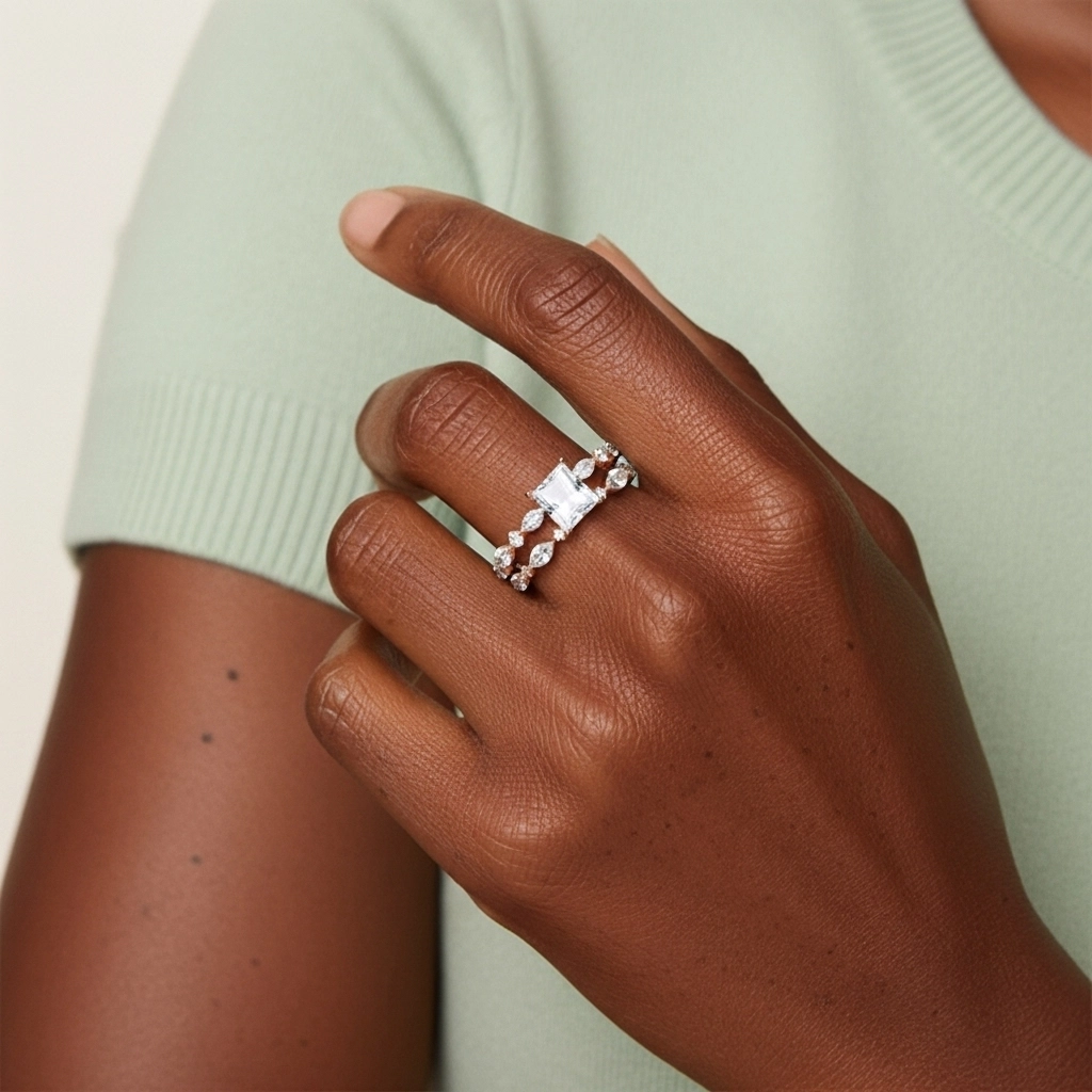 White Moissanite Wedding Ring Set