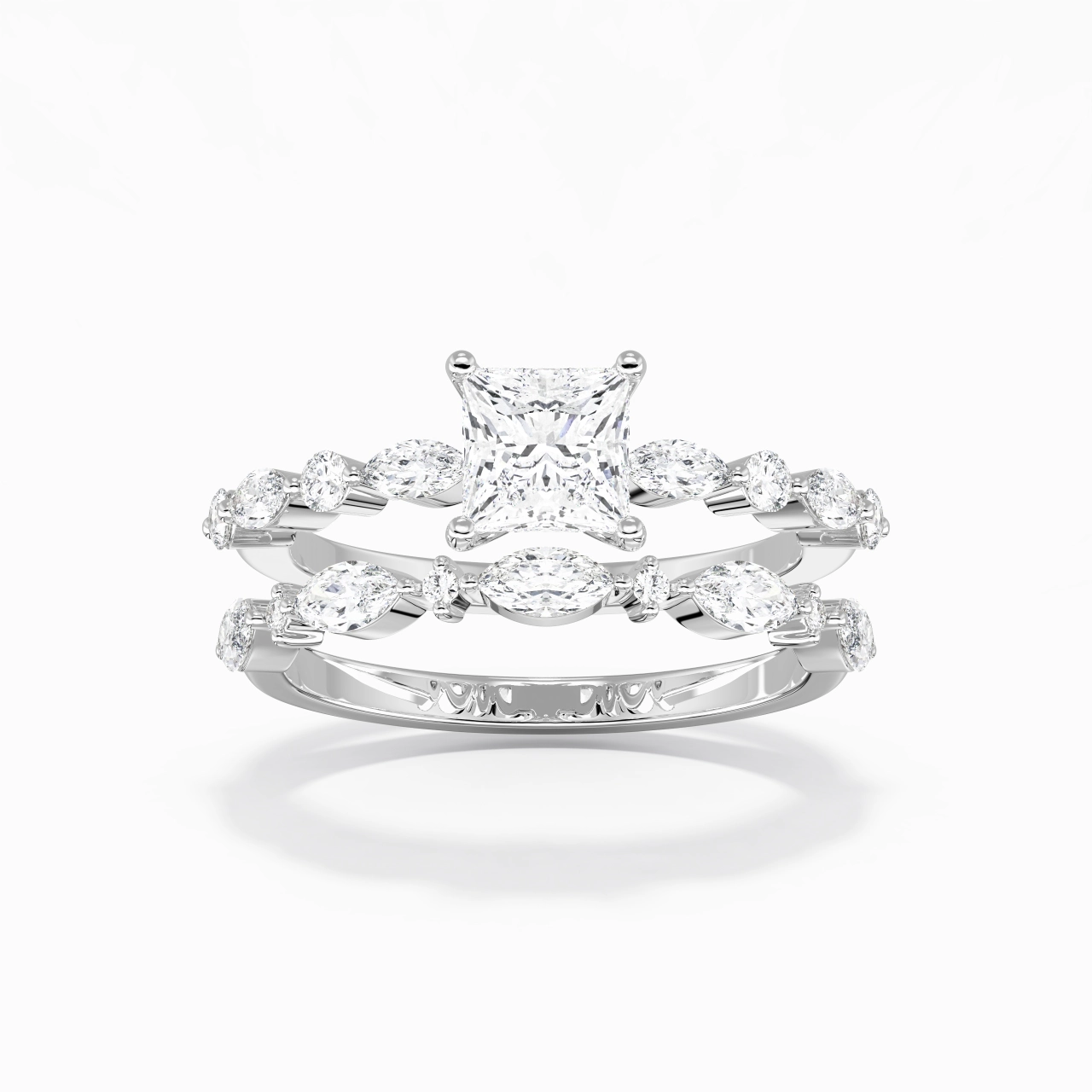 White Moissanite Wedding Ring Set