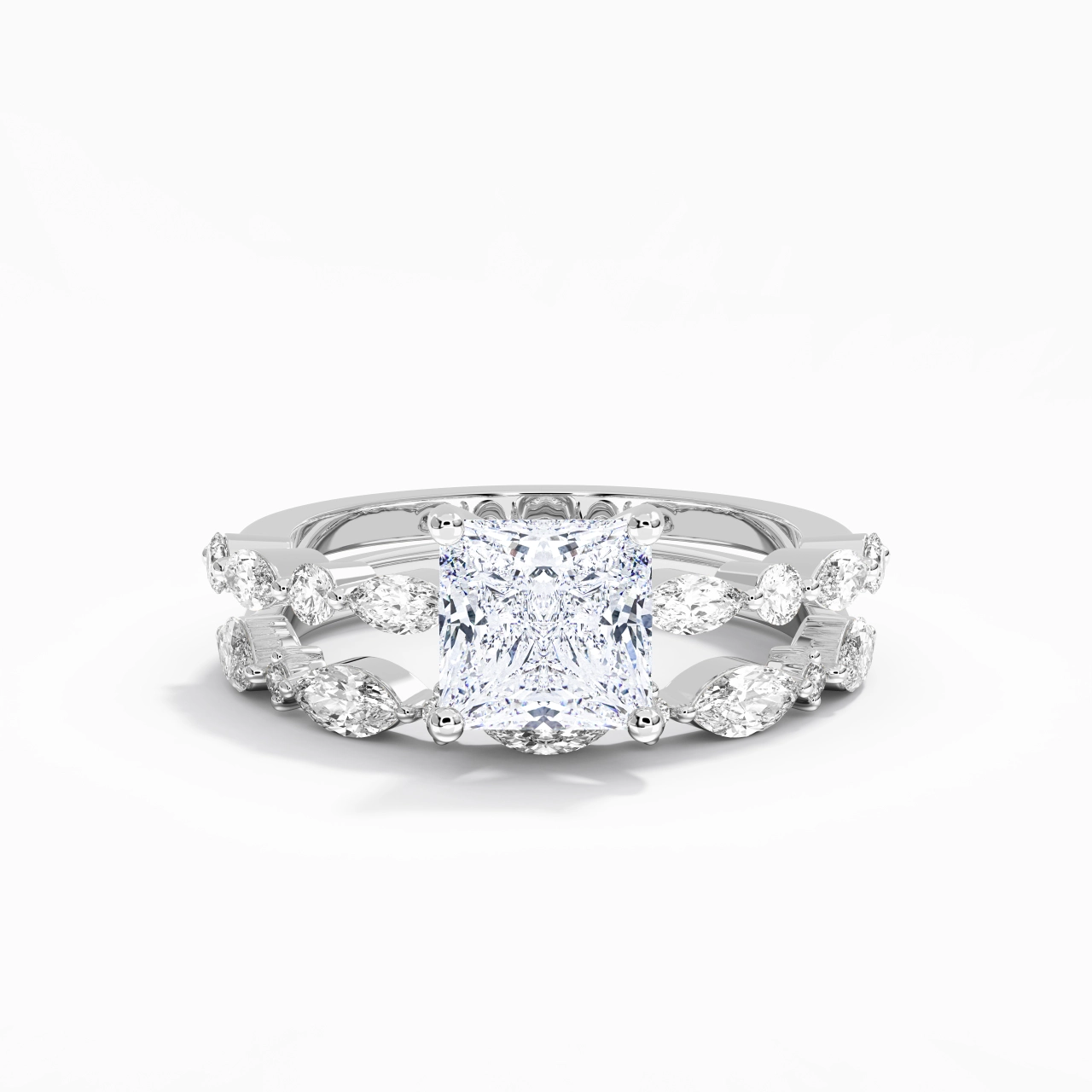 White Moissanite Wedding Ring Set