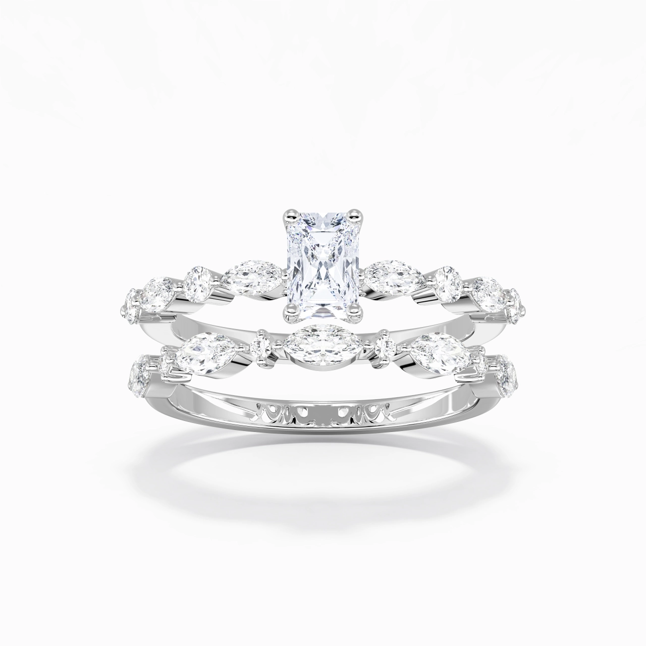 White Moissanite Wedding Ring Set