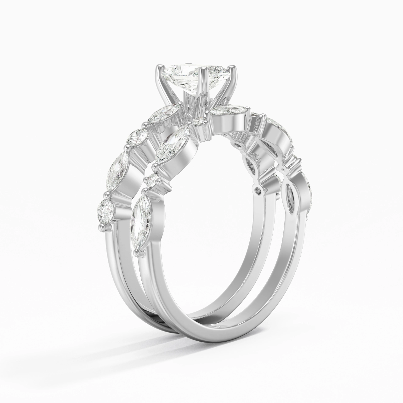 White Moissanite Wedding Ring Set