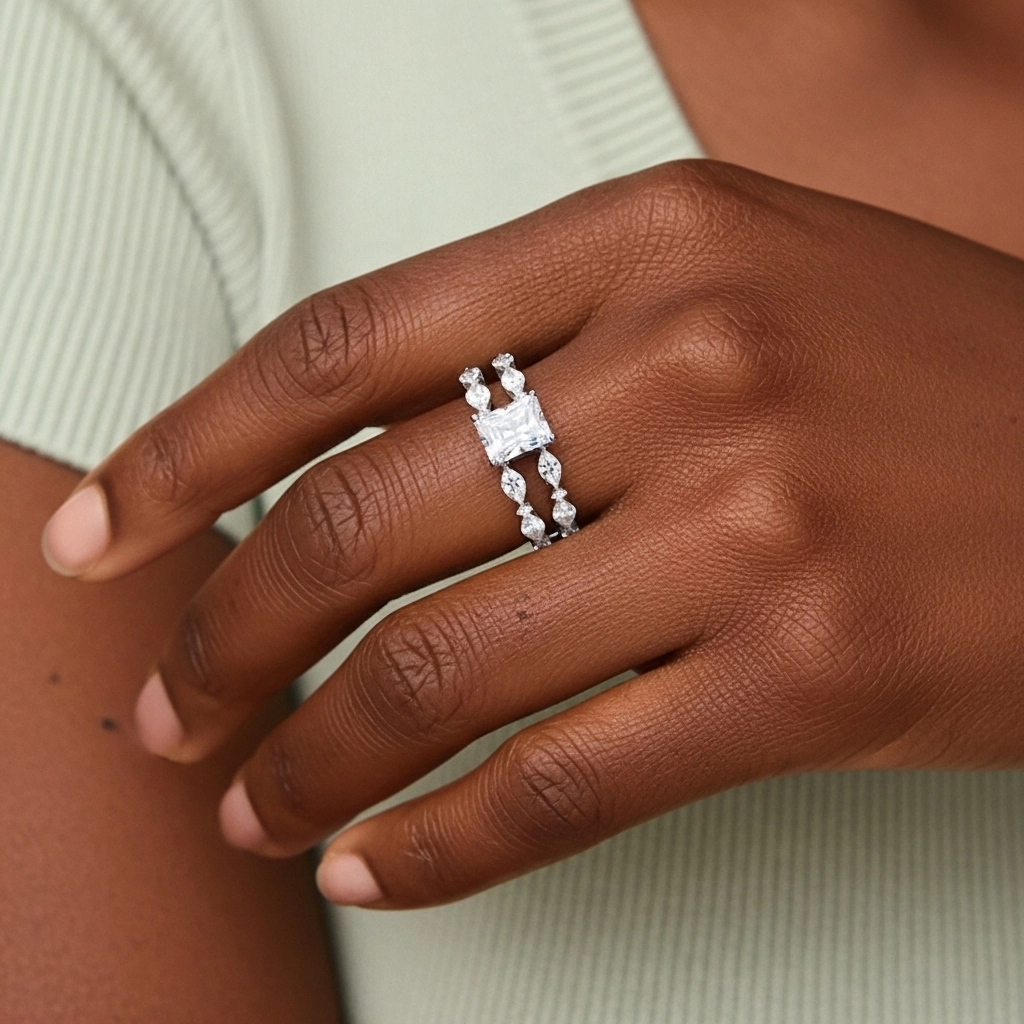 White Moissanite Wedding Ring Set