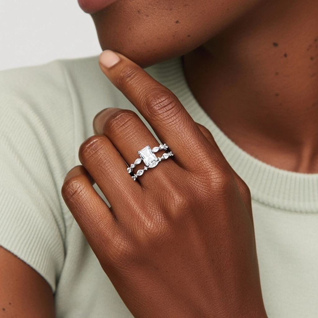 White Moissanite Wedding Ring Set