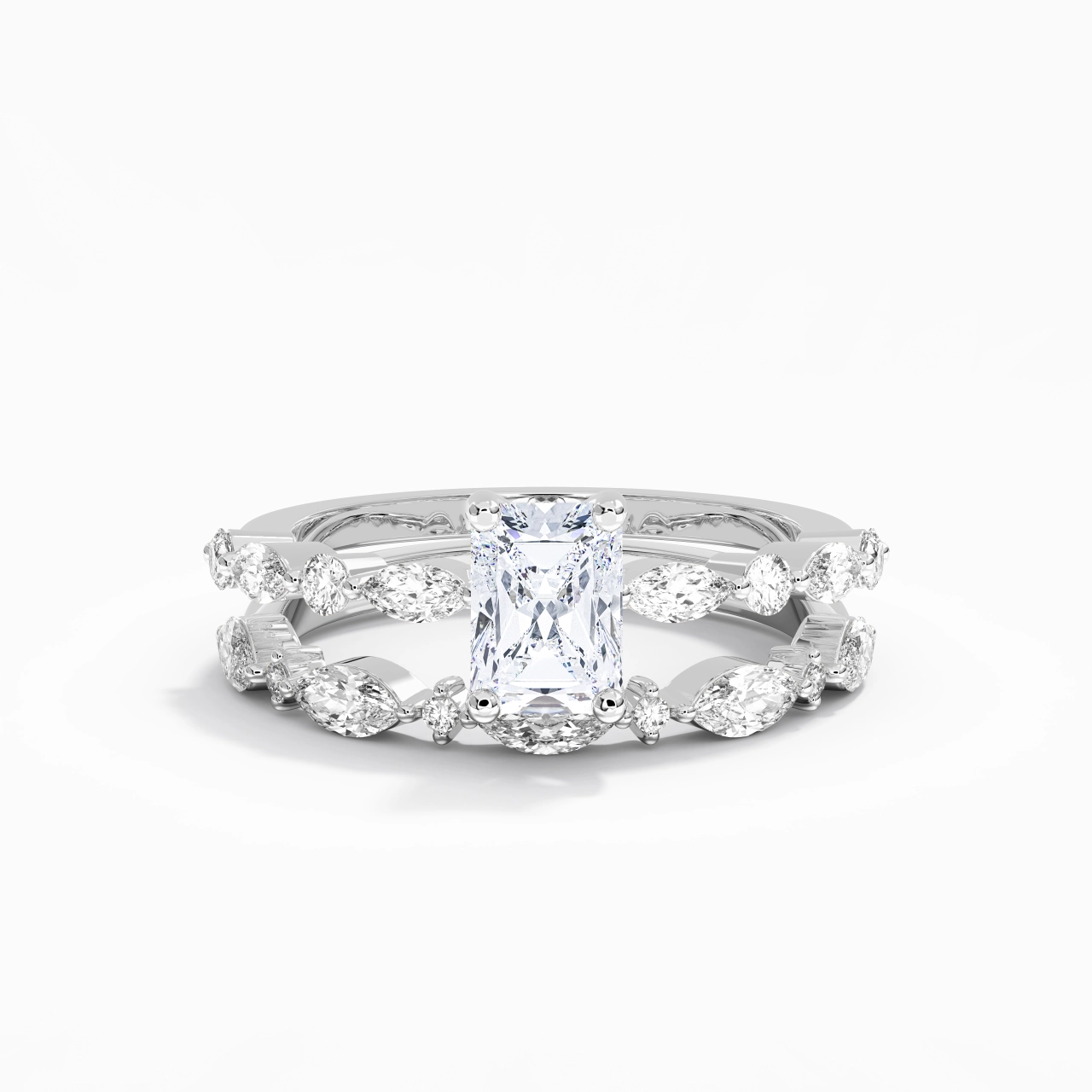 White Moissanite Wedding Ring Set