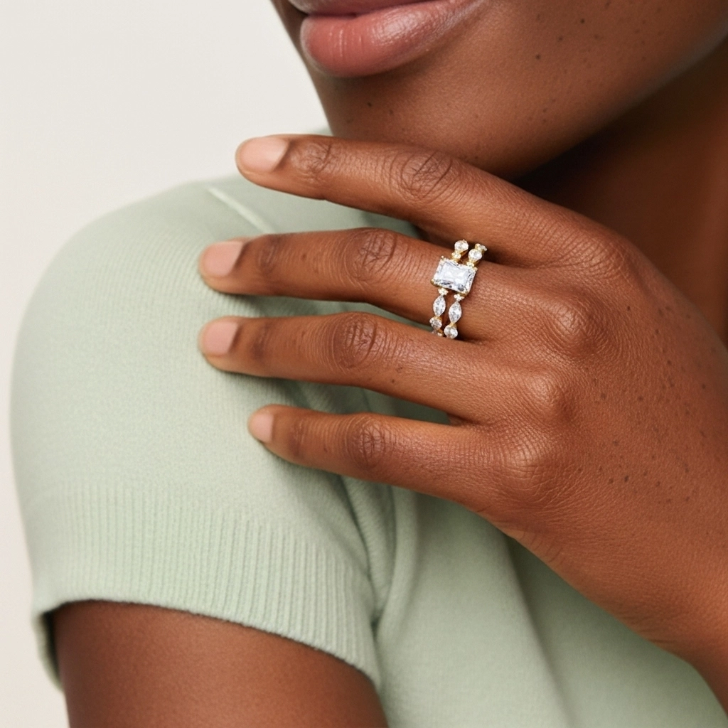 White Moissanite Wedding Ring Set