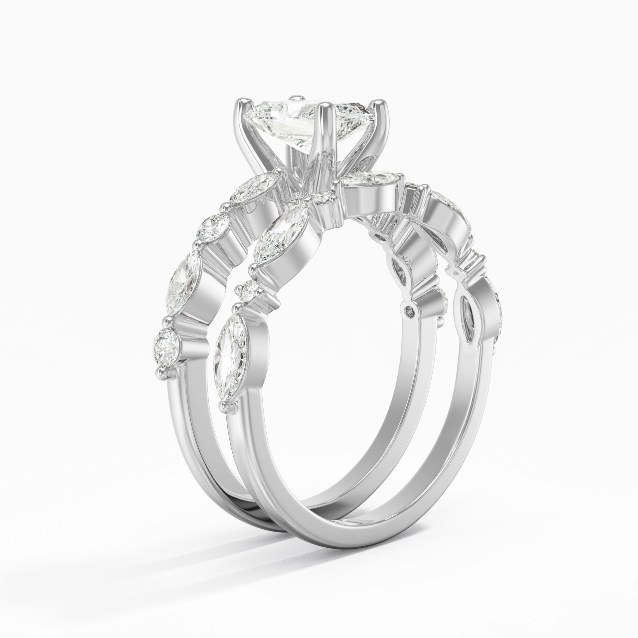 White Moissanite Wedding Ring Set