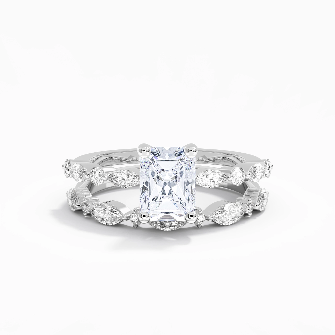 White Moissanite Wedding Ring Set