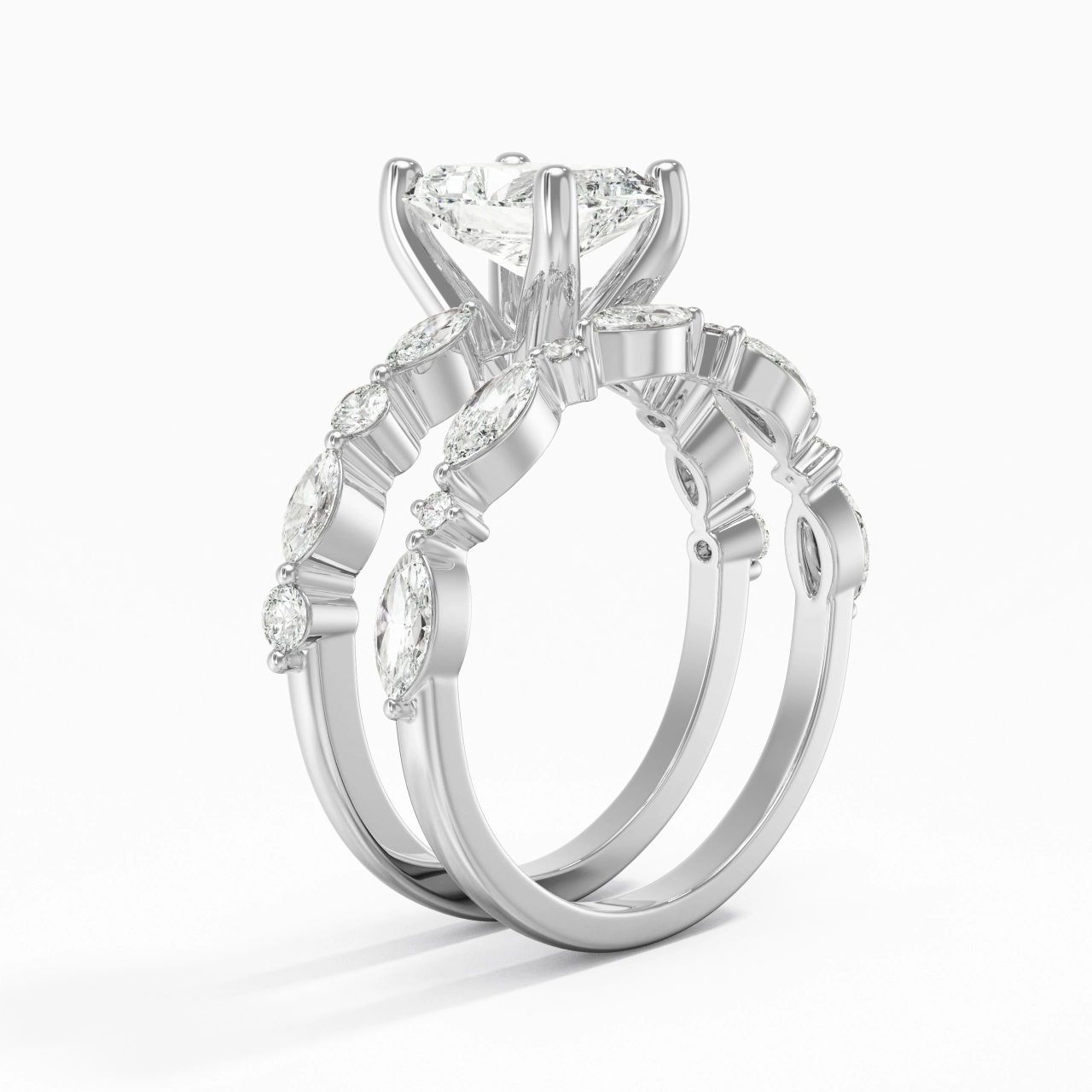 White Moissanite Wedding Ring Set