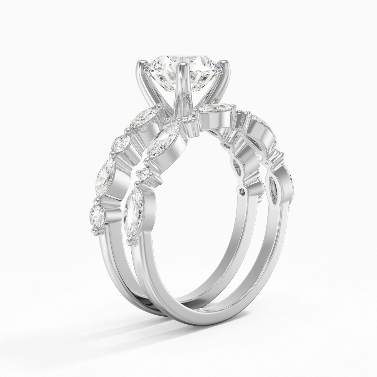 White Moissanite Wedding Ring Set