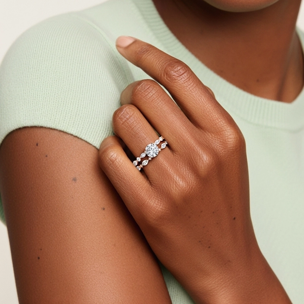 White Moissanite Wedding Ring Set