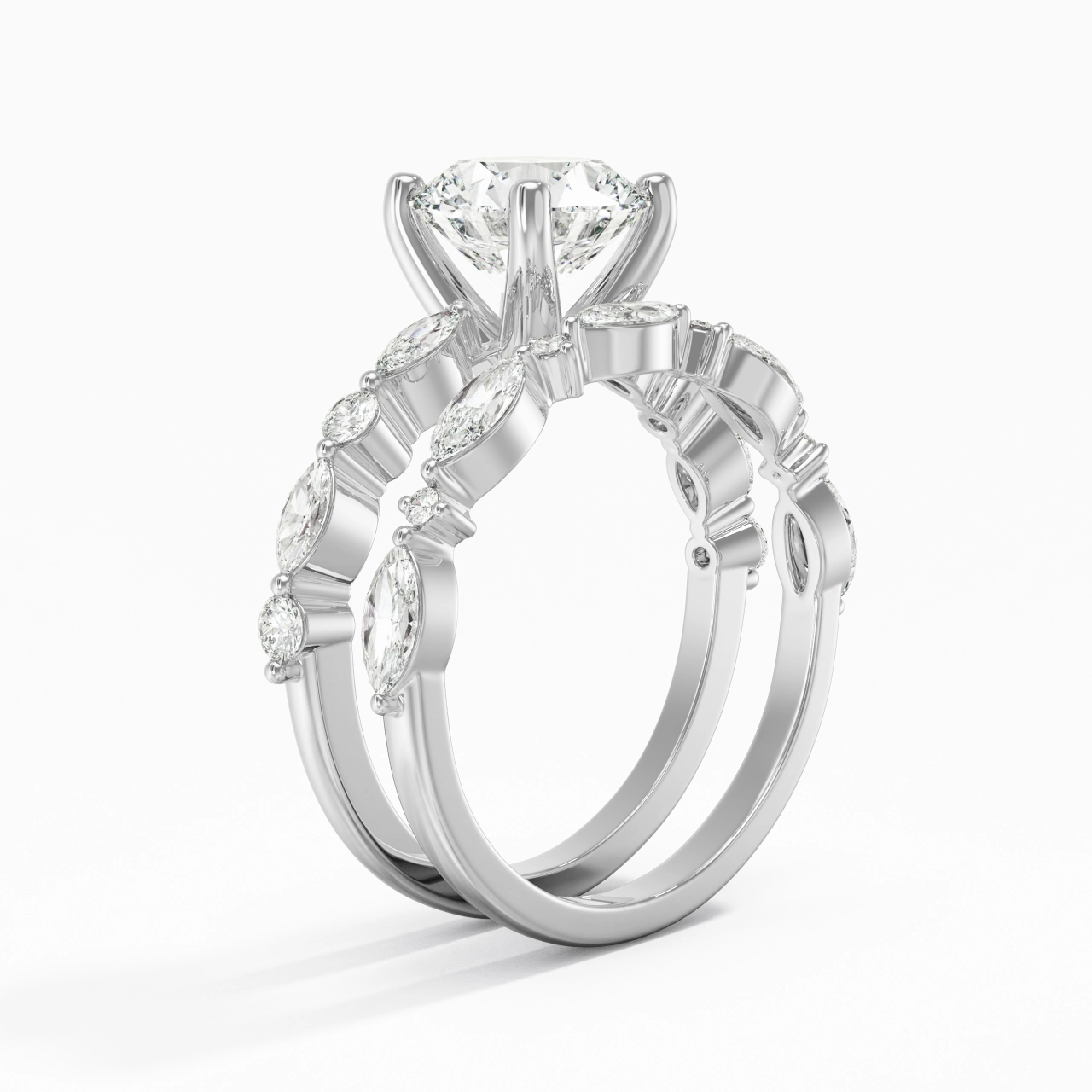 White Moissanite Wedding Ring Set