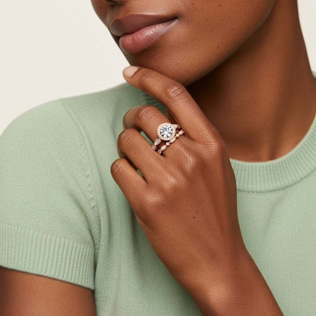 18K Rose Gold Moissanite Wedding Ring Set