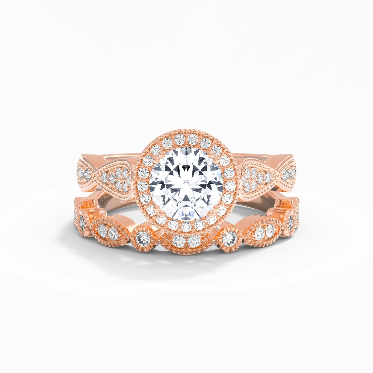 18K Rose Gold Moissanite Wedding Ring Set