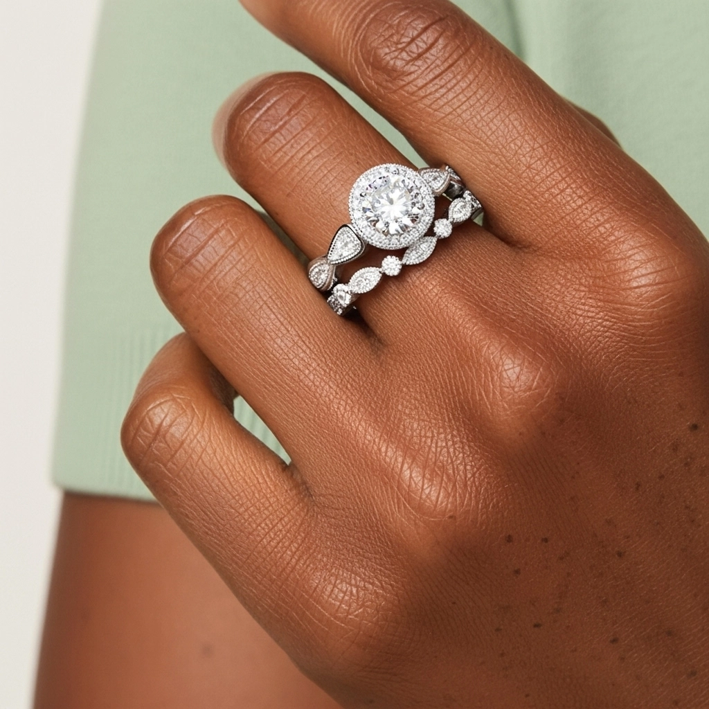 18K White Gold Moissanite Wedding Ring Set