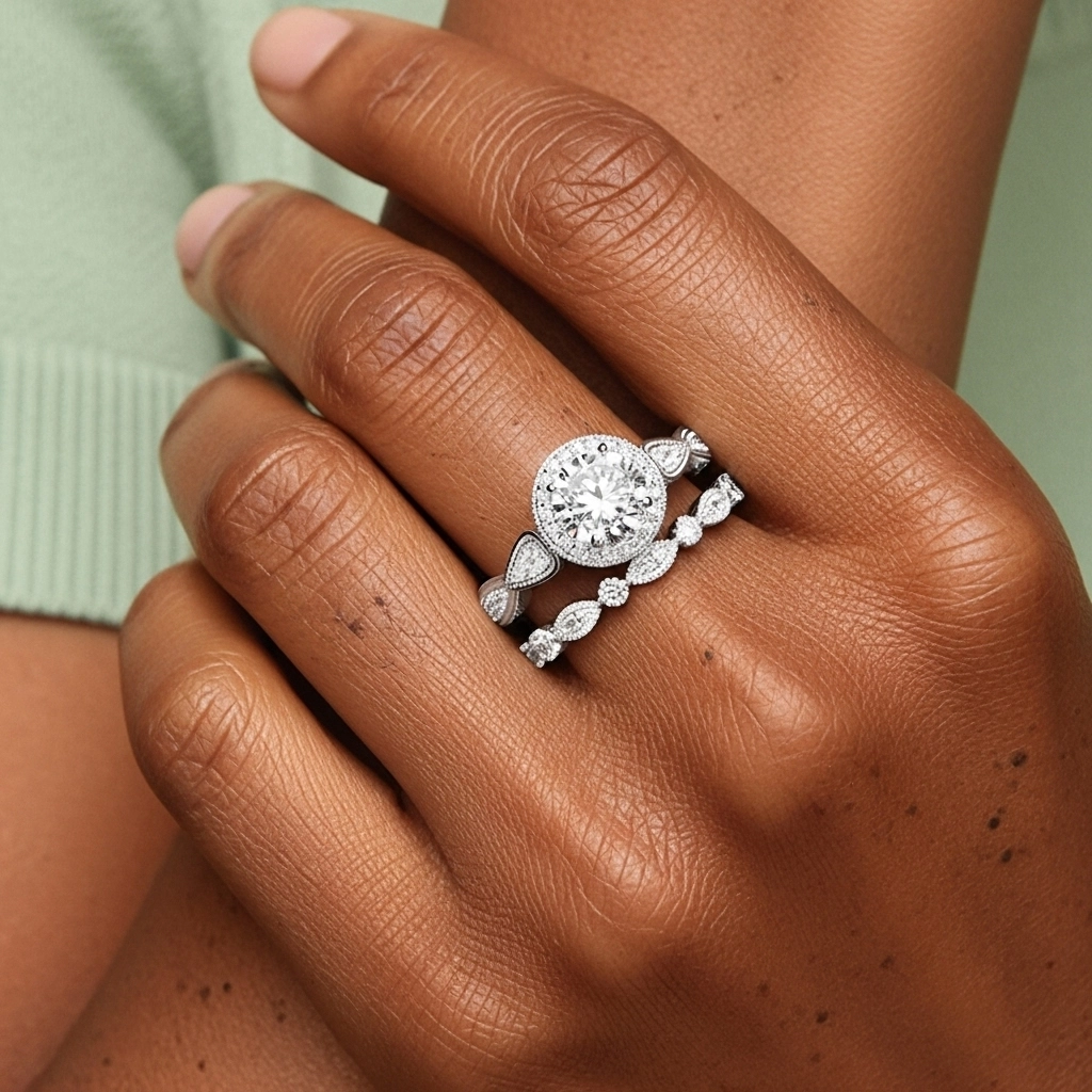 18K White Gold Moissanite Wedding Ring Set