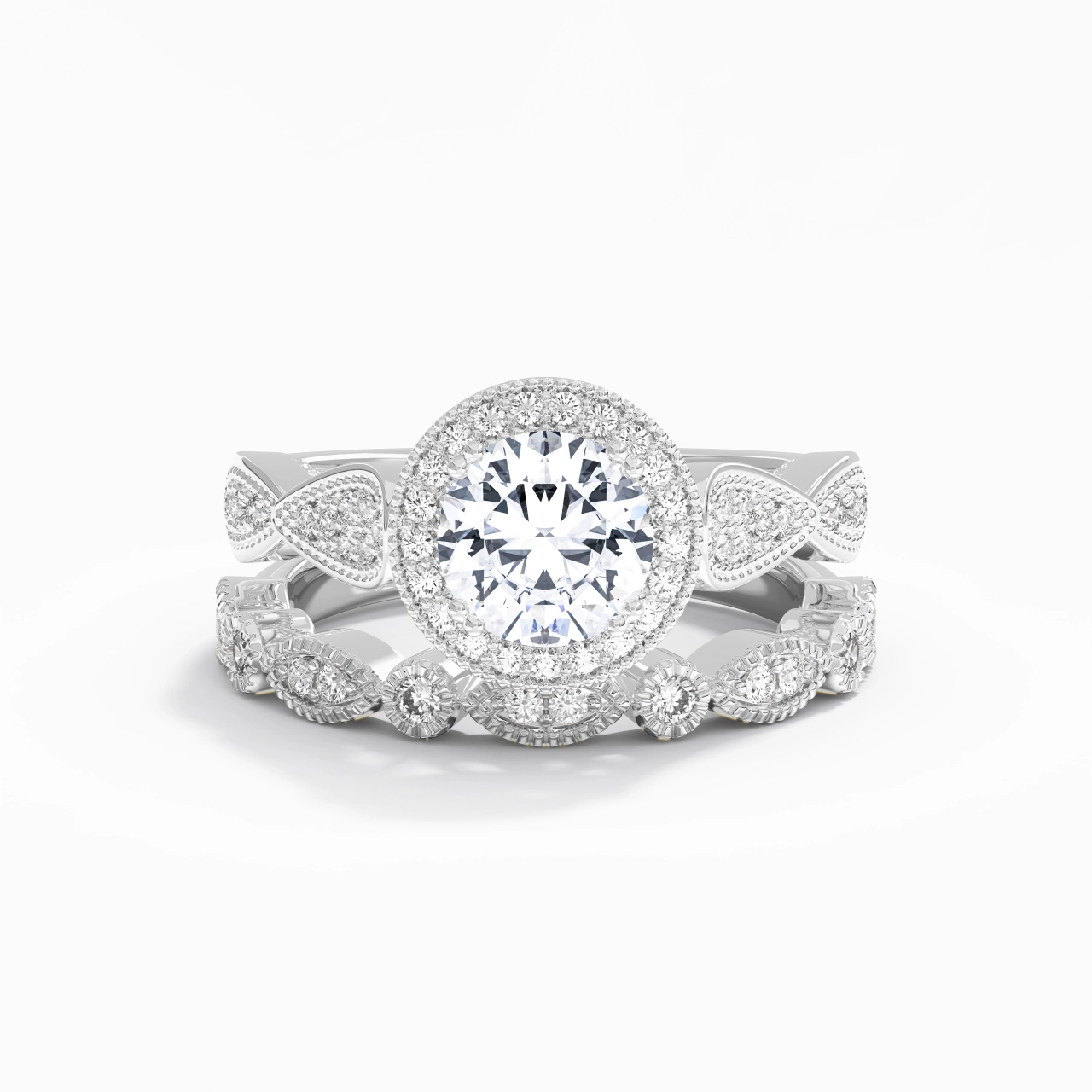 14K White Gold Moissanite Wedding Ring Set