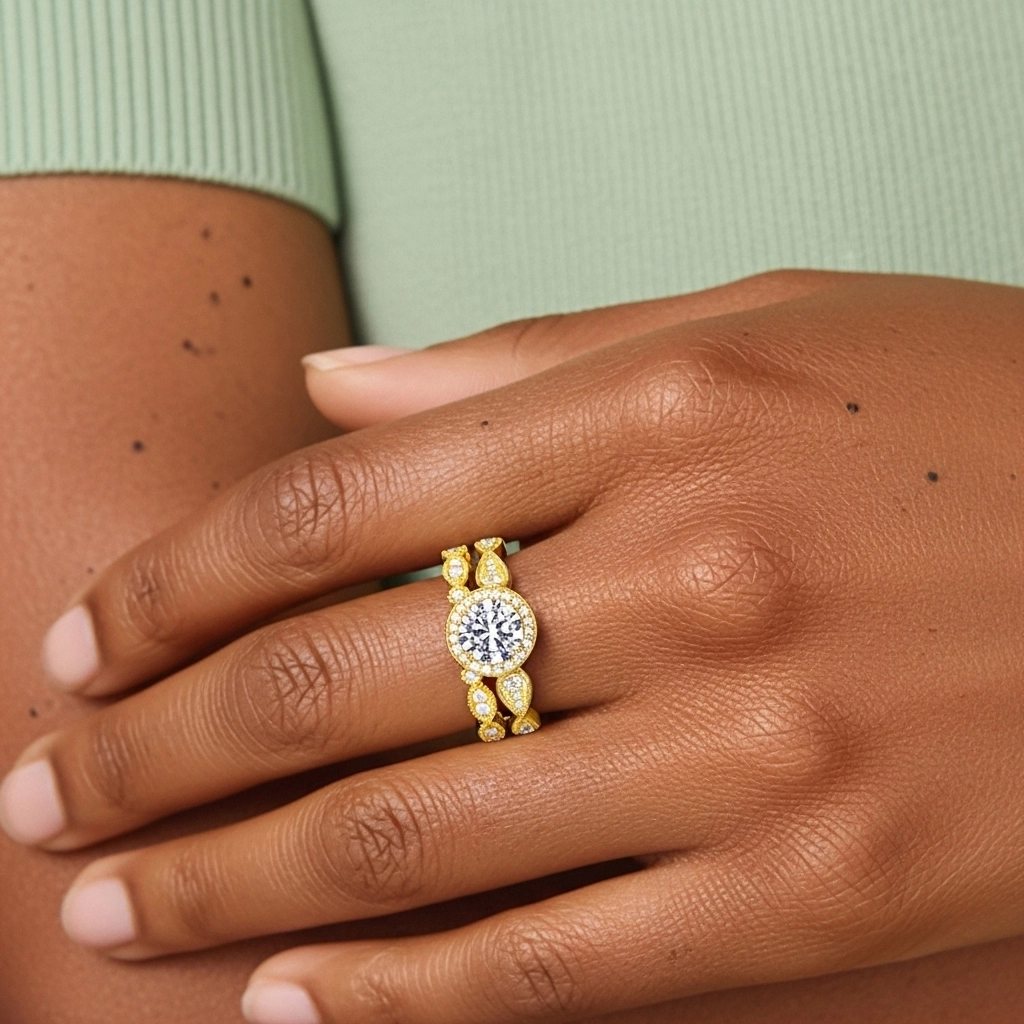 14K Gold Moissanite Wedding Ring Set