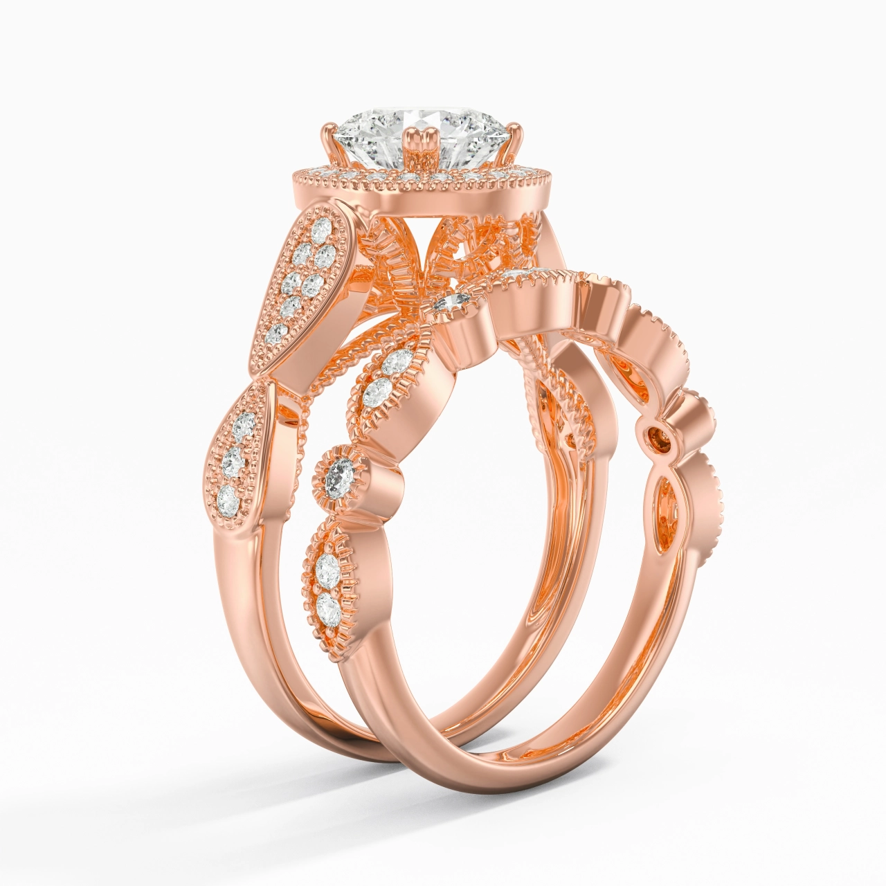 18K Rose Gold Moissanite Wedding Ring Set