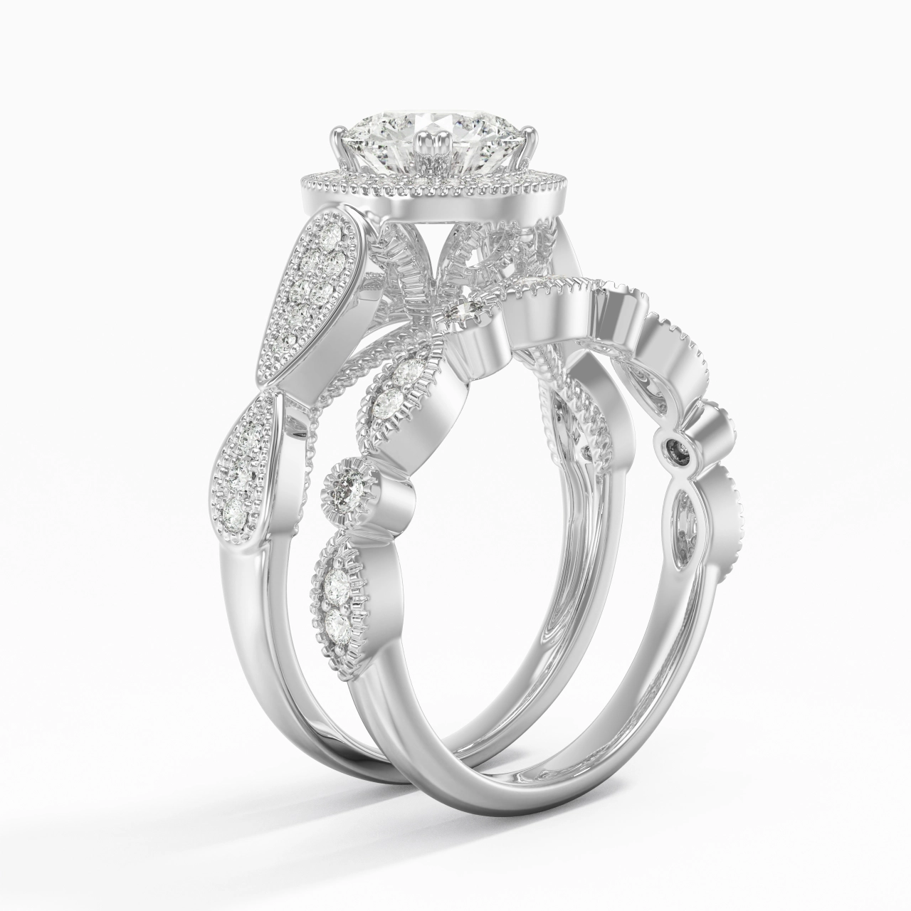 14K White Gold Moissanite Wedding Ring Set