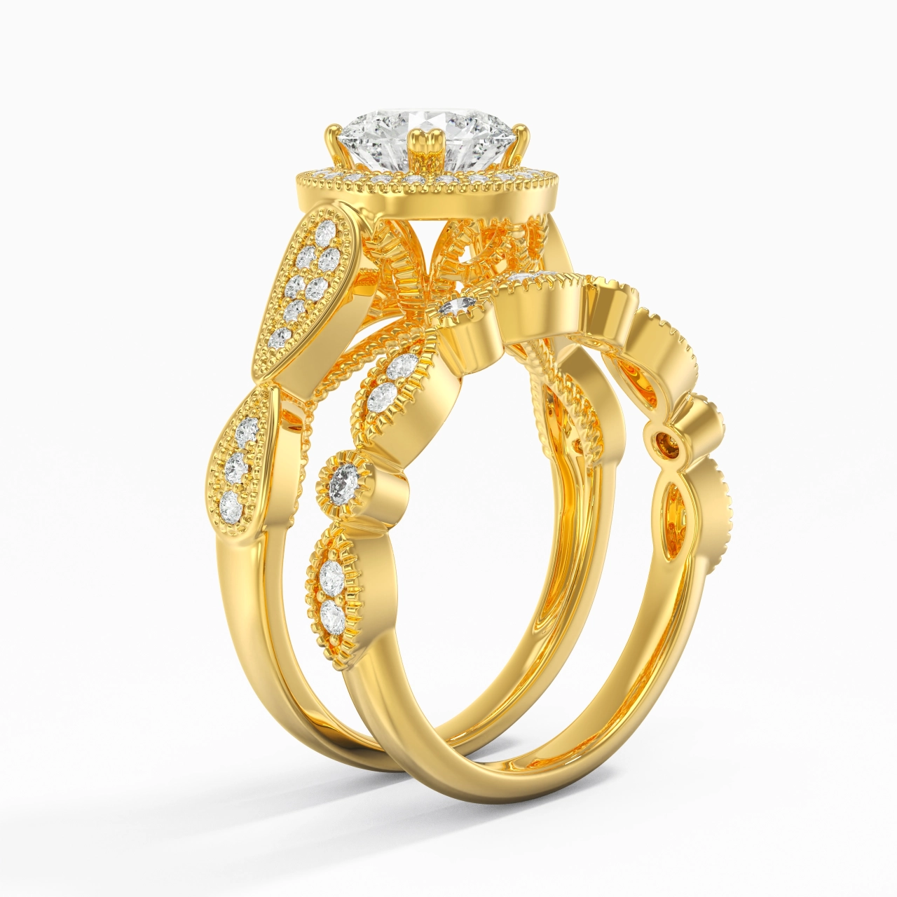 14K Gold Moissanite Wedding Ring Set