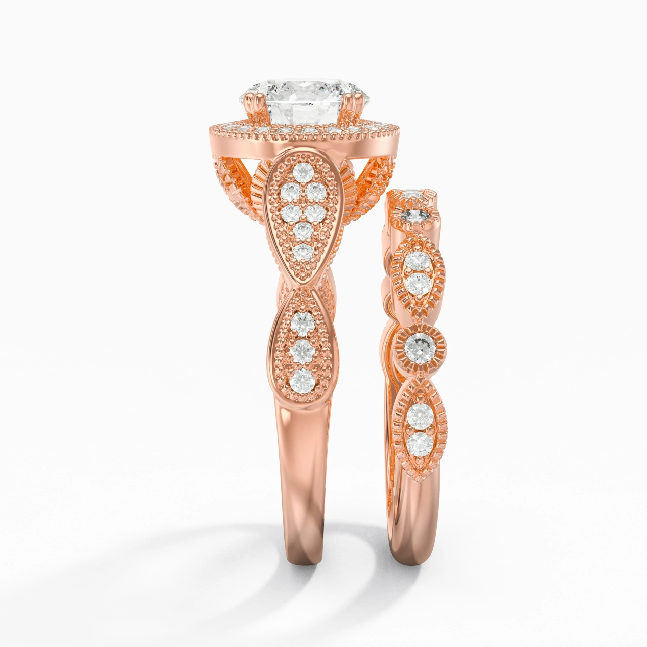 18K Rose Gold Moissanite Wedding Ring Set